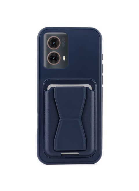 Leather back cover with card wallet Foldable Shockpoof Case compatible with Motorla Moto G85/ Moto Edge 50 Fusion 5G (Blue)