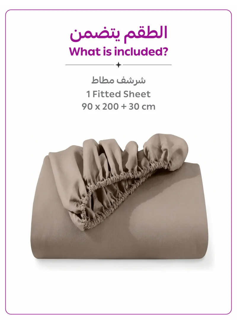 Donetella Simply Taupe 1 Pcs Single Fitted Sheet 90x200 cm | OEKO-TEX Certified Brushed Microfiber Deep Pocket Sheet with All Around Elastic | Ultra Soft, Wrinkle Resistant, Easy Care, Safe for Sensitive Skin  | Best Price UAE