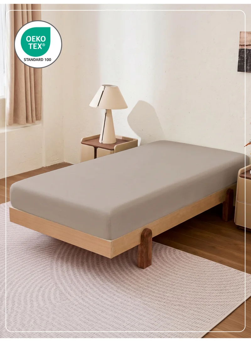 Donetella Simply Taupe 1 Pcs Single Fitted Sheet 90x200 cm | OEKO-TEX Certified Brushed Microfiber Deep Pocket Sheet with All Around Elastic | Ultra Soft, Wrinkle Resistant, Easy Care, Safe for Sensitive Skin  | Best Price UAE