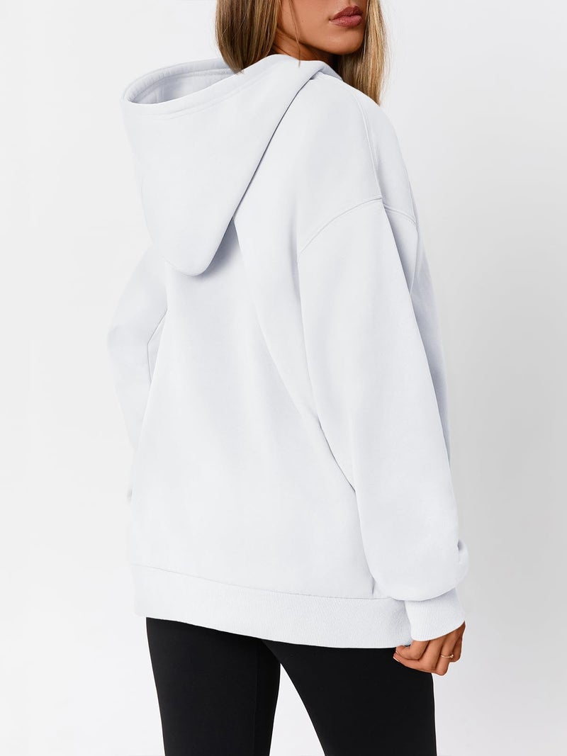 WYNNQUE White Hoodies for Women Oversized Sweatshirts Fall Fashion Outfits 2026 Casual Sweaters Tops Fleece Plus Size Workout Comfy Winter Clothes White L - Image 4