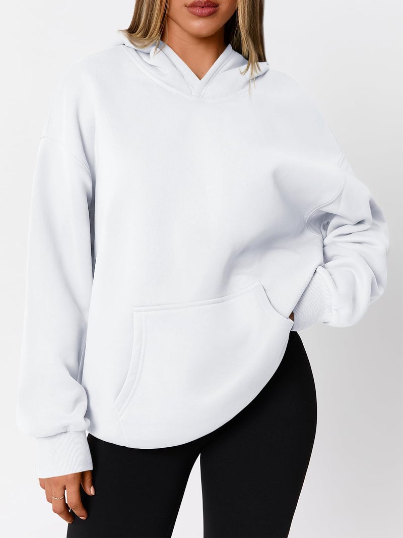 WYNNQUE White Hoodies for Women Oversized Sweatshirts Fall Fashion Outfits 2026 Casual Sweaters Tops Fleece Plus Size Workout Comfy Winter Clothes White L - Image 2