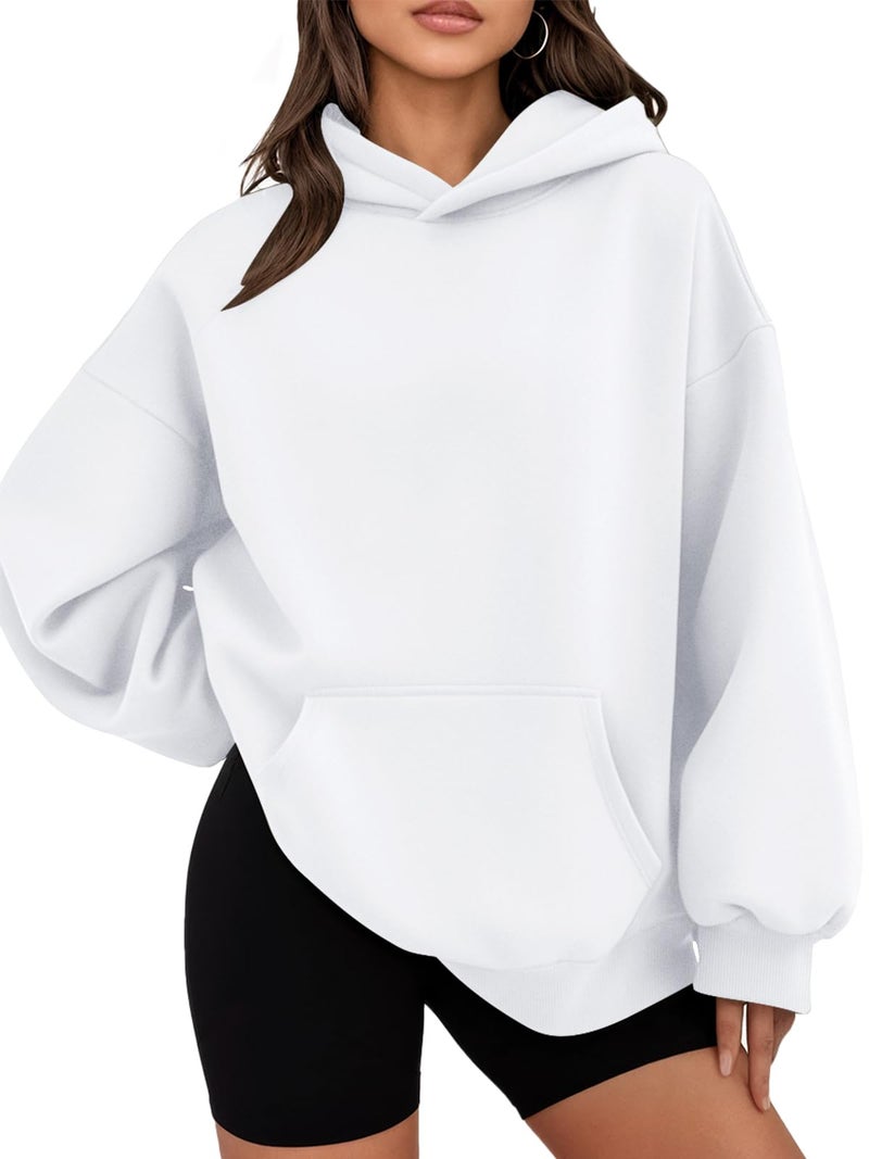 WYNNQUE White Hoodies for Women Oversized Sweatshirts Fall Fashion Outfits 2026 Casual Sweaters Tops Fleece Plus Size Workout Comfy Winter Clothes White L - Image 1