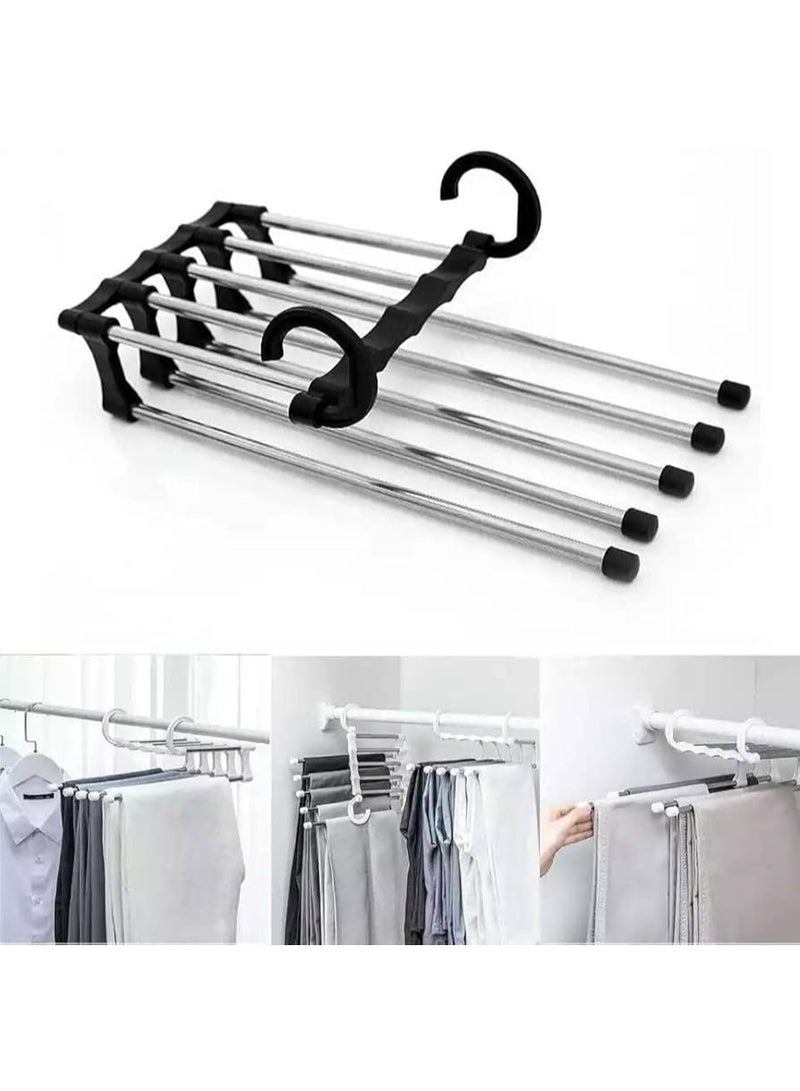 "Adjustable clothes drying and organizing rack with hangers for pants, belts, scarves, and ties, with five poles for organizing clothes, one size " - Image 2