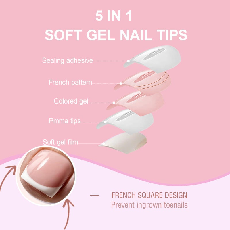 SWETIDY Toe Nail Press Ons, French Tips Toe Press On Nails, 150pcs Square Pre-Designed Soft Gel Thick False Toenail Extension, Berry Pink Full Cover Acrylic for DIY 15 Sizes - Image 2