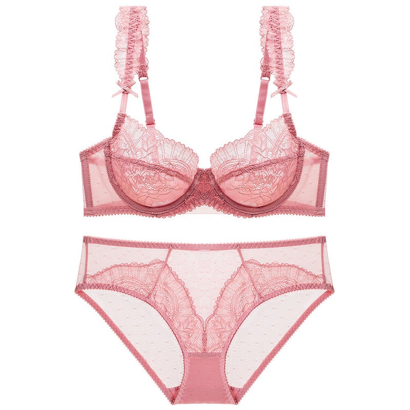 Sexy Lingerie Set, Plus Size, Thin, Transparent Bra, Minimizes Large Bust, Side Gathering, Non-Slip, Women''s Pure Desire Bra, Slimming Effect - Image 3