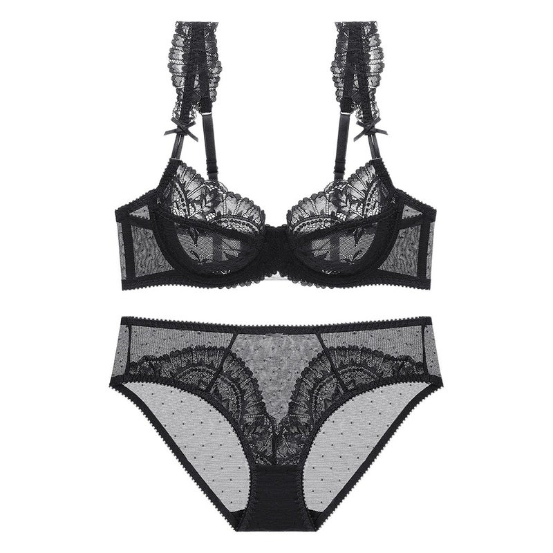 Sexy Lingerie Set, Plus Size, Thin, Transparent Bra, Minimizes Large Bust, Side Gathering, Non-Slip, Women''s Pure Desire Bra, Slimming Effect - Image 2