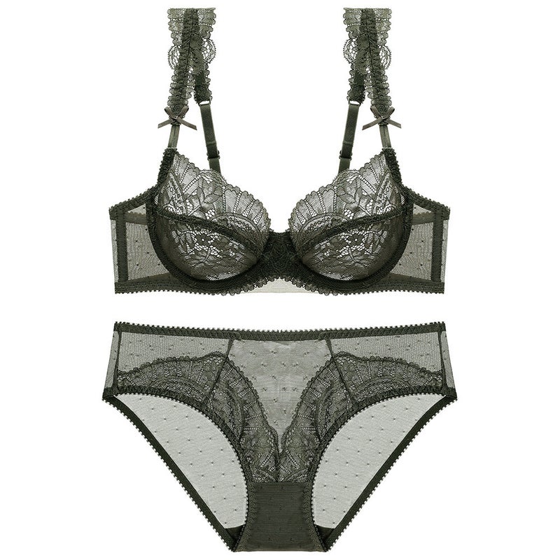 Sexy Lingerie Set, Plus Size, Thin, Transparent Bra, Minimizes Large Bust, Side Gathering, Non-Slip, Women''s Pure Desire Bra, Slimming Effect - Image 1
