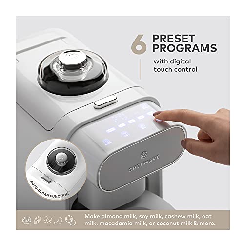 ChefWave Milkmade Non-Dairy Milk Maker – 6-in-1 Plant-Based Milk Machine for Almond, Oat, Soy, Cashew, Coconut & Macadamia – No Soaking, Auto-Clean, Delay Start, Glass Pitcher – White - Image 5