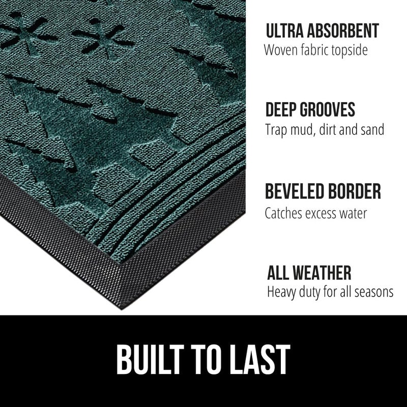 GORILLA GRIP 100% Waterproof All-Season WeatherMAX Doormat, US Designed Natural Rubber, Stain and Fade Resistant, Low Profile Indoor Outdoor Door Mats, Easy Clean Patio Mat, 29x17, Green Snowscape - Image 2