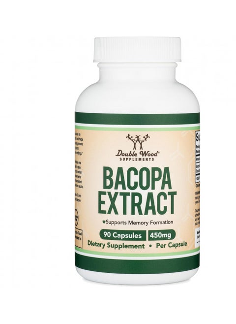Bacopa Monnieri Capsules 20% Bacosides 450mg, 90 Count (Manufactured in USA, Non-GMO, Gluten Free) Brahmi Extract (Memory Supplement for Brain Health, Focus, and Cognitive Function) by Double Wood