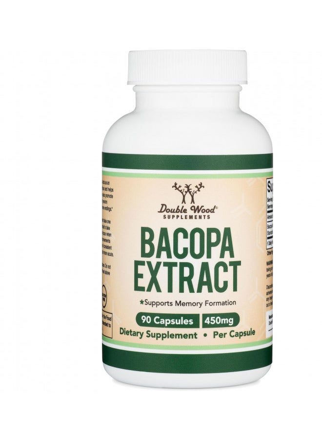 Double Wood Supplements - Bacopa Monnieri Capsules 20% Bacosides 450mg, 90 Count (Manufactured in USA, Non-GMO, Gluten Free) Brahmi Extract (Memory Supplement for Brain Health, Focus, and Cognitive Function) by Double Wood - Image 1
