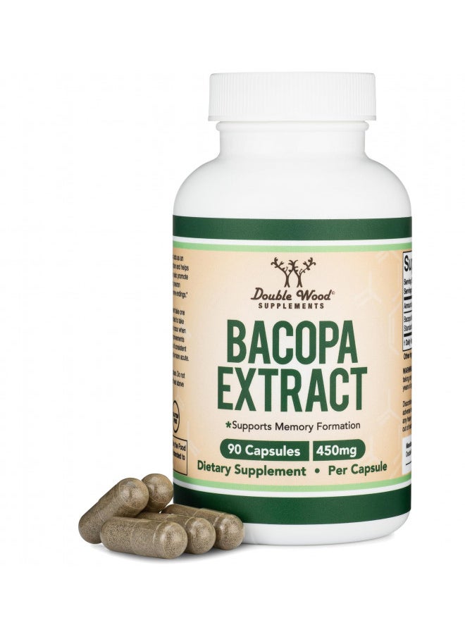 Double Wood Supplements - Bacopa Monnieri Capsules 20% Bacosides 450mg, 90 Count (Manufactured in USA, Non-GMO, Gluten Free) Brahmi Extract (Memory Supplement for Brain Health, Focus, and Cognitive Function) by Double Wood - Image 1