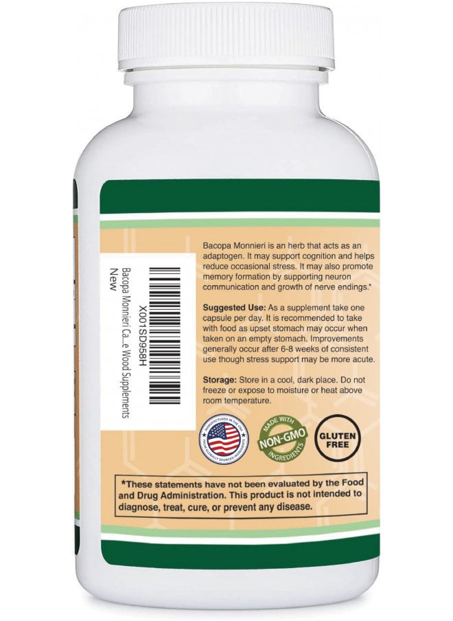 Double Wood Supplements - Bacopa Monnieri Capsules 20% Bacosides 450mg, 90 Count (Manufactured in USA, Non-GMO, Gluten Free) Brahmi Extract (Memory Supplement for Brain Health, Focus, and Cognitive Function) by Double Wood - Image 1