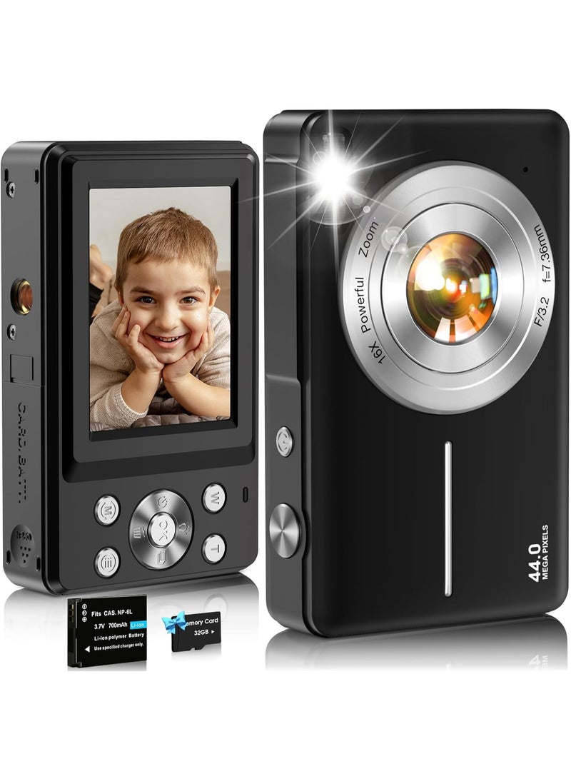 44MP Compact HD Digital Camera with 32GB Memory Card – 2.4 Display, 1080P Video, 16X Zoom, Fill Light, Webcam Mode u0026 Rechargeable Battery – Lightweight Camera for Beginners u0026 Travel Use - Image 1
