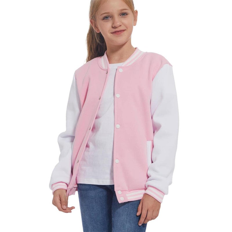 Mowbeat Kids Baseball Jacket Girls Bomber Jackets Boys Varsity Coats Top for Girl Sports Track Outerwear PINK 78Years