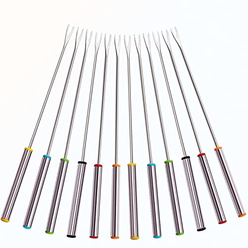 PUHETO Stainless Steel Fondue Forks,Chocolate Dipping Fork with Heat Resistant Handle,for Chocolate Fountain Cheese Fondue,12 PCS - Image 1