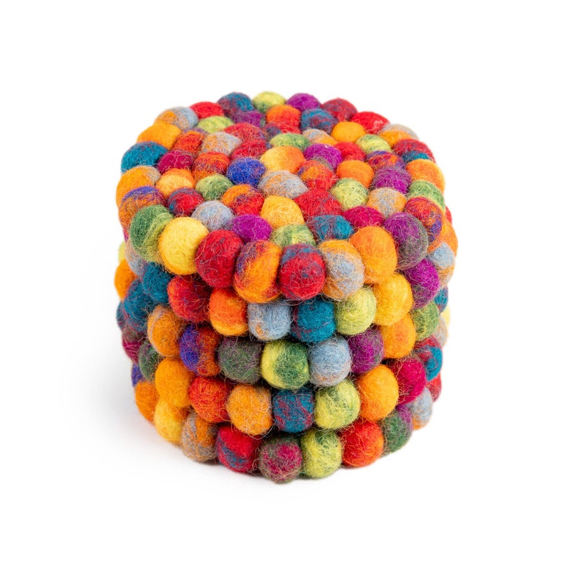 Woolygon Round Felt Ball Coasters - 100% Merino Wool Table Coasters - Felt Coaster Pads  Absorbent Trivet for Drinks - Heat Resistant  Thick & Durable Hand Felted in Nepal by Woolygon- Multicolor - Set of 5 - Image 3