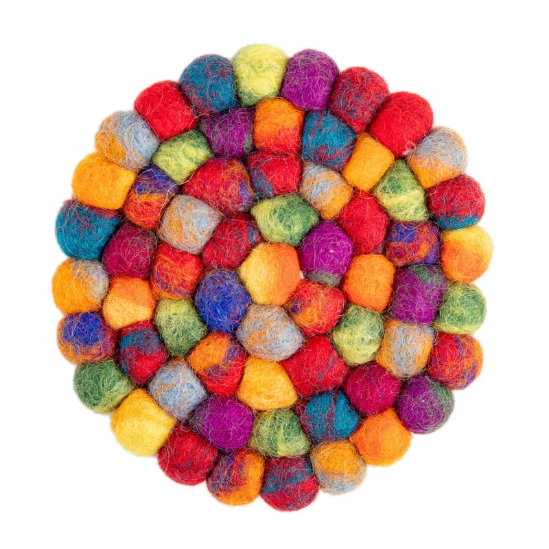 Woolygon Round Felt Ball Coasters - 100% Merino Wool Table Coasters - Felt Coaster Pads  Absorbent Trivet for Drinks - Heat Resistant  Thick & Durable Hand Felted in Nepal by Woolygon- Multicolor - Set of 5 - Image 4