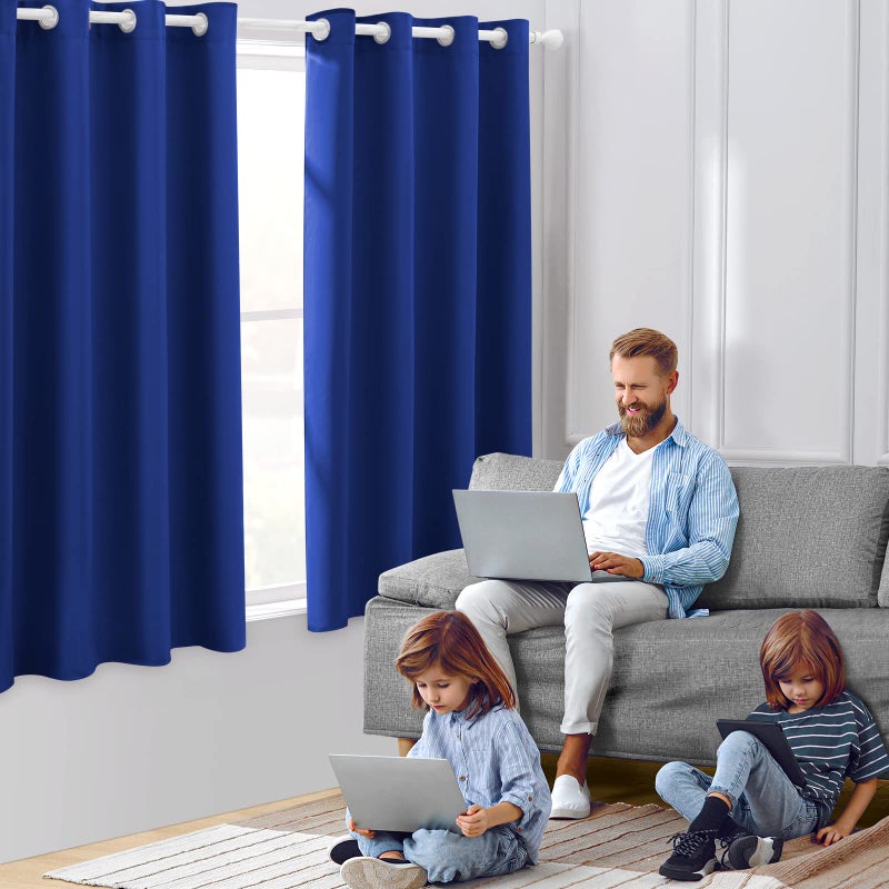 HOMEIDEAS Royal Blue Blackout Curtains 52 X 63 Inch Bedroom Curtains Set of 2 Panels Room Darkening Curtains, Thermal Grommet Light Blocking Window Drapes for Living Room - Image 2