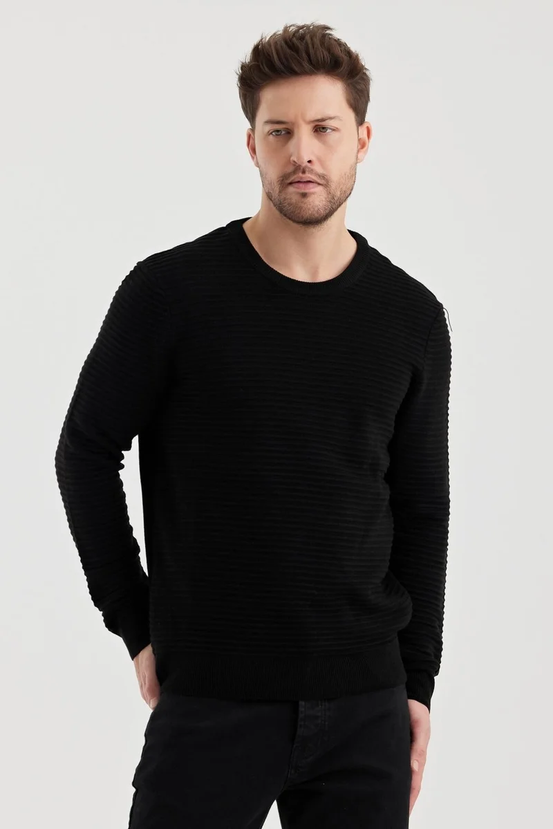الكسندر جاردي Alexandergardi Crew Neck Striped Textured Regular Fit Sweater (E24-EZE-10)