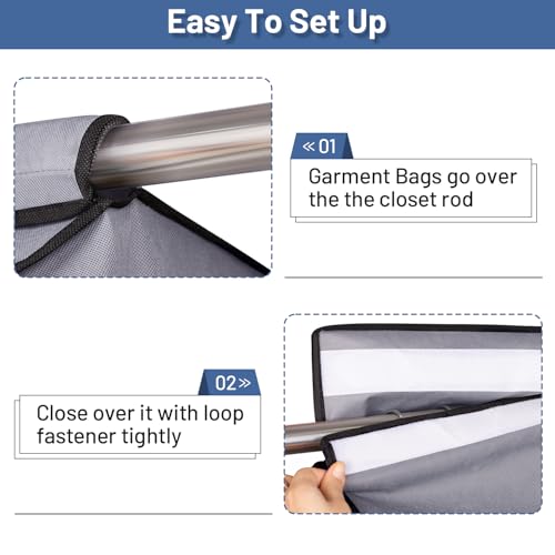 SLEEPING LAMB 54'' Hanging Garment Bags for Closet Storage Sealed Completely Jackets Coats Suits Clothes Rack Cover for Wardrobe with Clear PVC Window, 2 Packs, Grey(Hanging Rod Not Included) - Image 4
