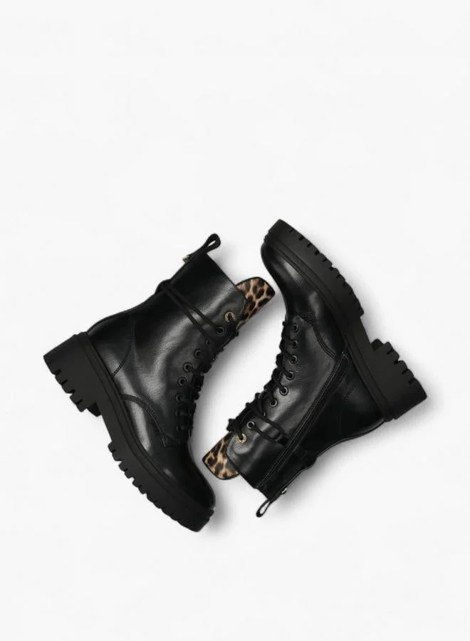 MEXX BLACK Animal Print Lace-Up Ankle Boots for Women | Best Price UAE