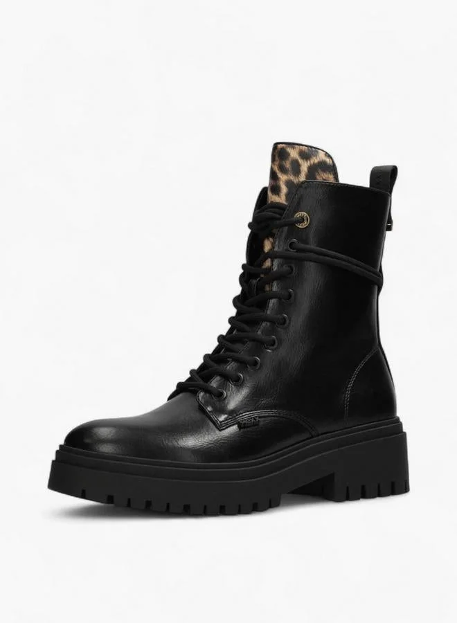 MEXX BLACK Animal Print Lace-Up Ankle Boots for Women | Best Price UAE