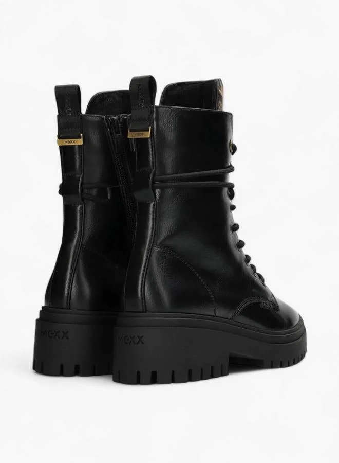MEXX BLACK Animal Print Lace-Up Ankle Boots for Women | Best Price UAE