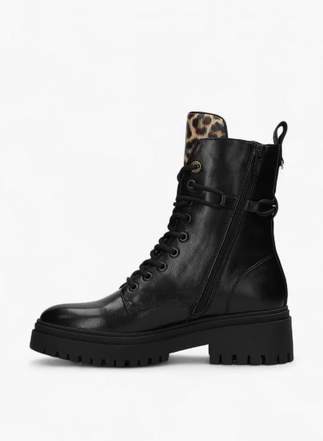 MEXX BLACK Animal Print Lace-Up Ankle Boots for Women | Best Price UAE