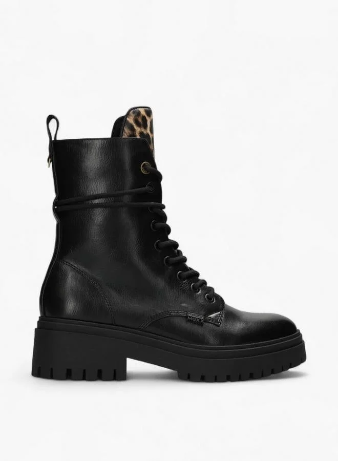 MEXX BLACK Animal Print Lace-Up Ankle Boots for Women | Best Price UAE