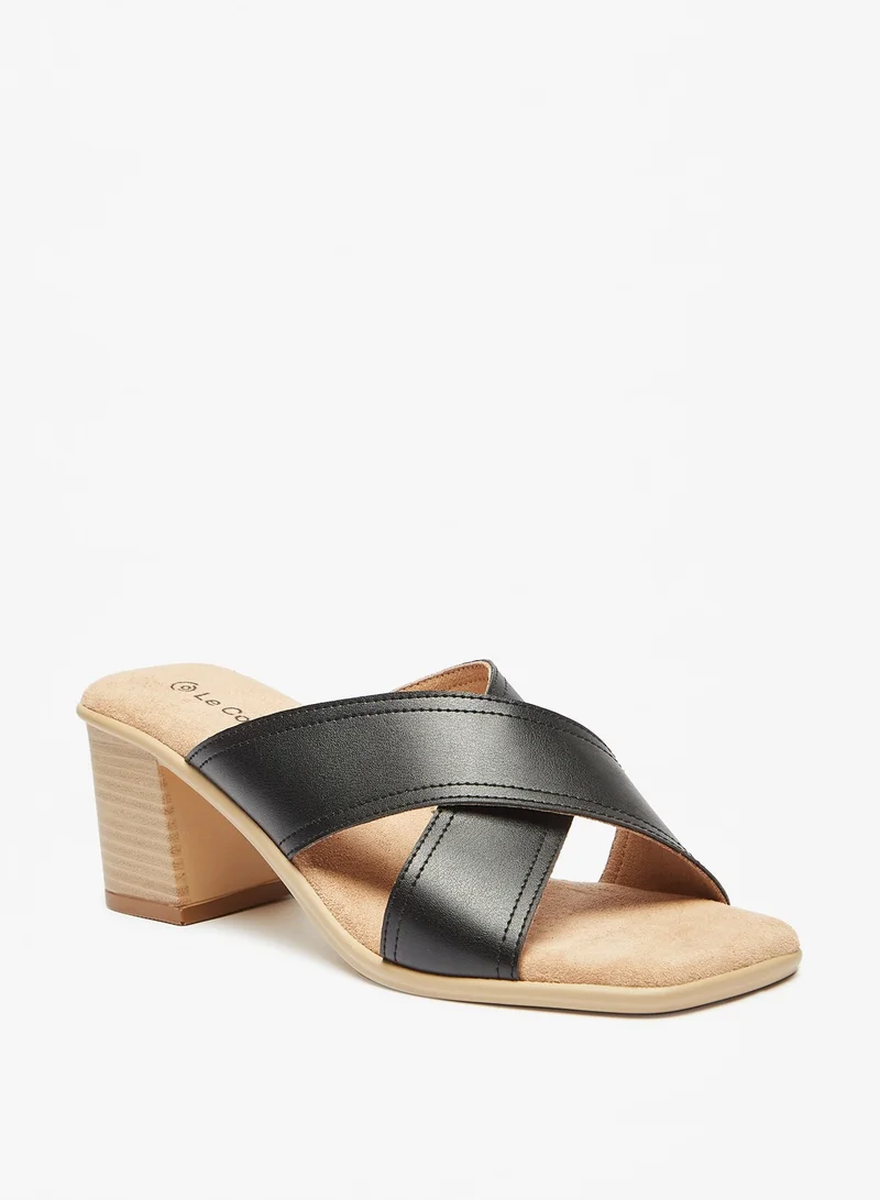 Le Confort Womens Cross Strap Slip On Sandals with Block Heels