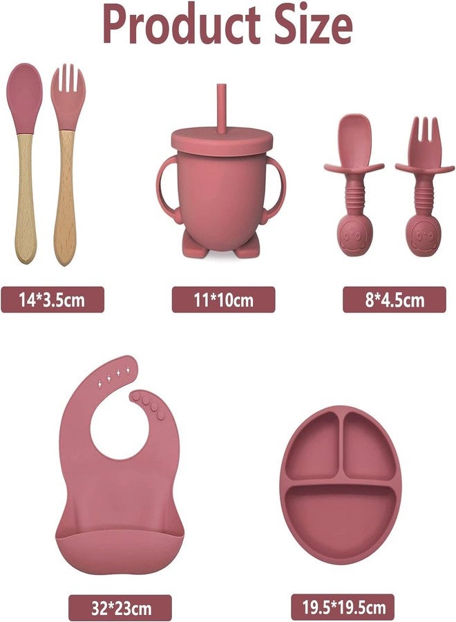 Xacton Silicone Suction Plates Solid for Baby&Toddler|Large Crumb Pouch|Suction Bowl,Cup,Fork,and Spoon Cutlery Set|Easy Wipe Clean|Baby Feeding Sets for Babies and Toddlers (Maroon) - Image 2