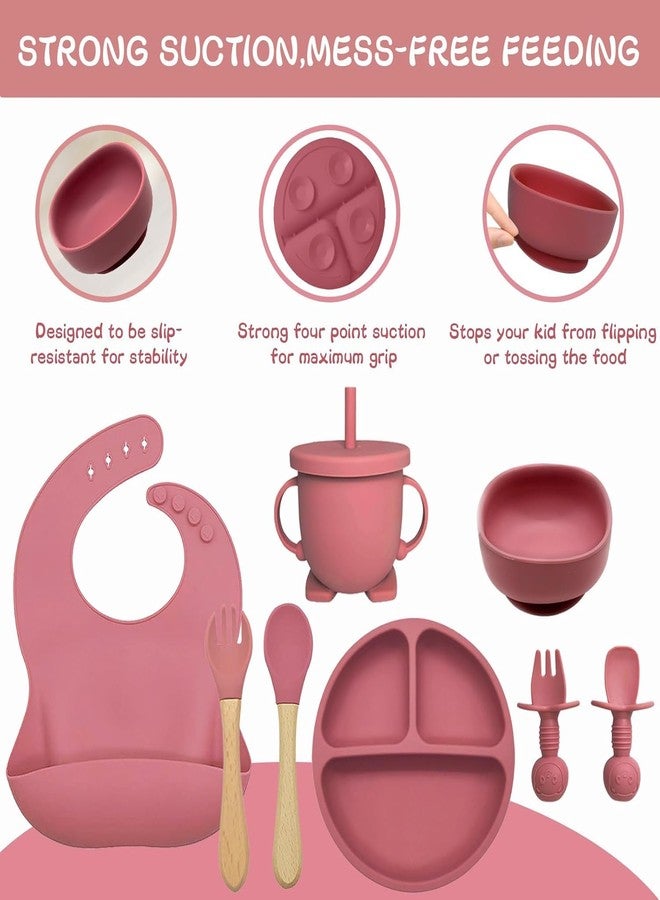 Xacton Silicone Suction Plates Solid for Baby&Toddler|Large Crumb Pouch|Suction Bowl,Cup,Fork,and Spoon Cutlery Set|Easy Wipe Clean|Baby Feeding Sets for Babies and Toddlers (Maroon) - Image 3
