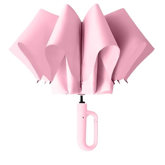 PRANIJ 3-Fold Compact Travel Golf Umbrella with Carabiner Handle | Auto Open-Close 10 Dual Rib Windproof Design | UV Protection Portable Umbrella for Rain/Sun for Car, Travel, Outdoor (Blossom Pink) - Image 2