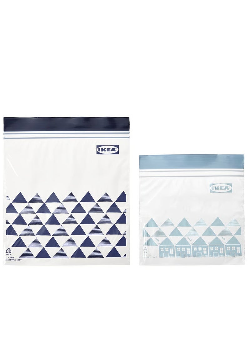 IKEA (IKEA) IKEA ISTAD Resealable Bags – 60 Pack, Patterned Blue, Reusable Ziplock Food Storage Bags with Double Seal, Freezer Safe, Leakproof, Eco-Friendly Multipurpose Organizer Bags (1L & 0.4L) - Image 1