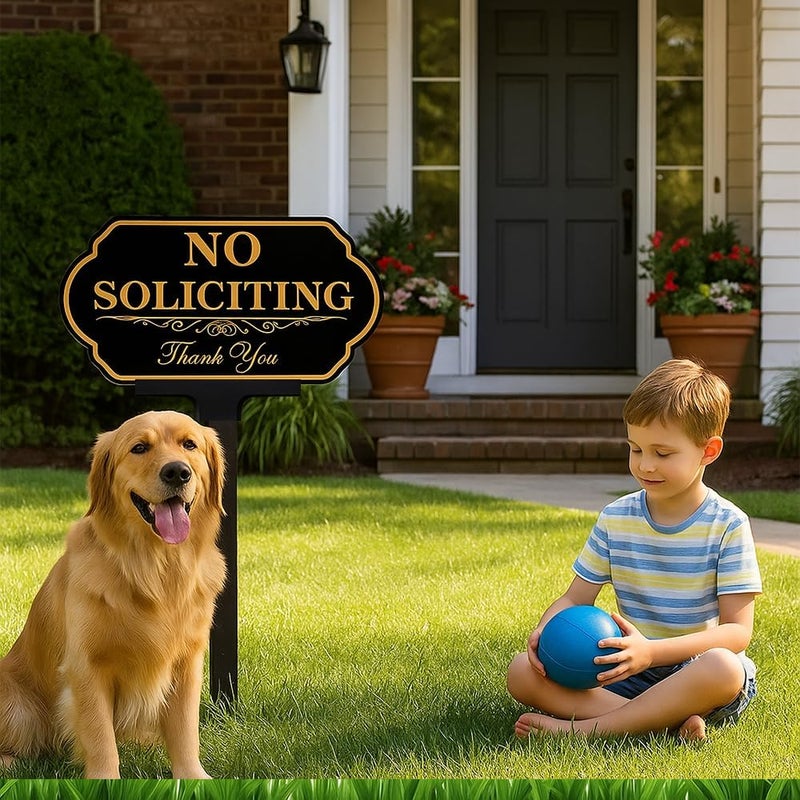 DXSIGN No Soliciting Sign for House with Stake - 50-mil Thick Aluminum - 5x10 Inch/37 Inch High - Adjustable Height - Outdoor Yard Sign for Home and Front Door (A1512) - Image 2