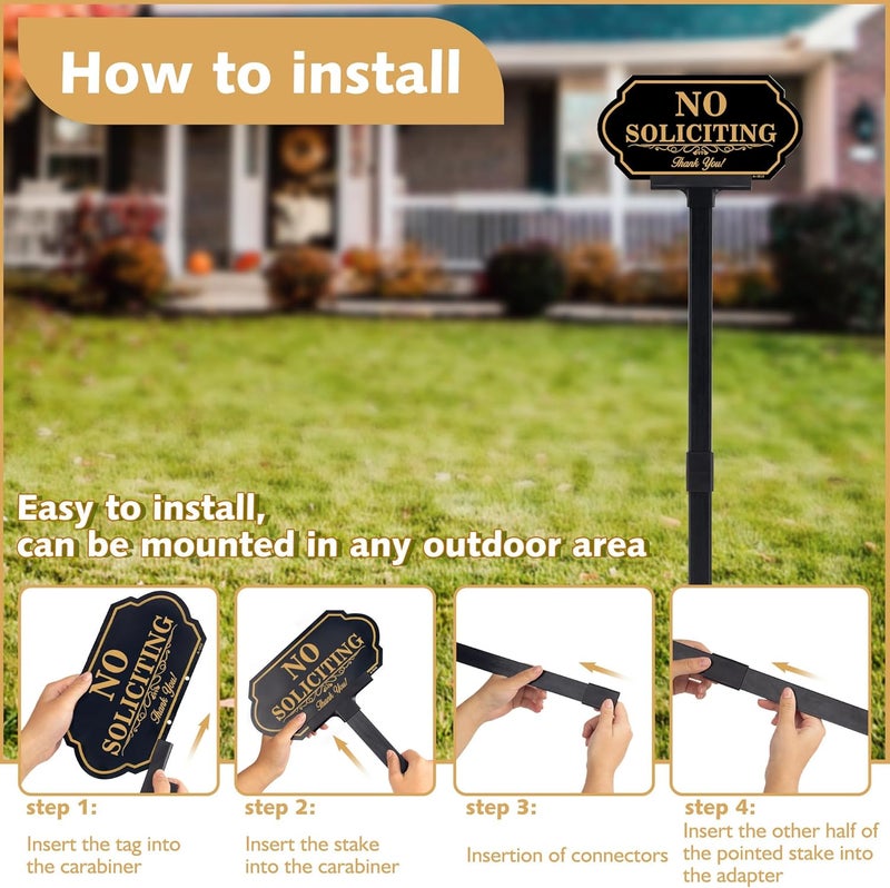 DXSIGN No Soliciting Sign for House with Stake - 50-mil Thick Aluminum - 5x10 Inch/37 Inch High - Adjustable Height - Outdoor Yard Sign for Home and Front Door (A1512) - Image 4