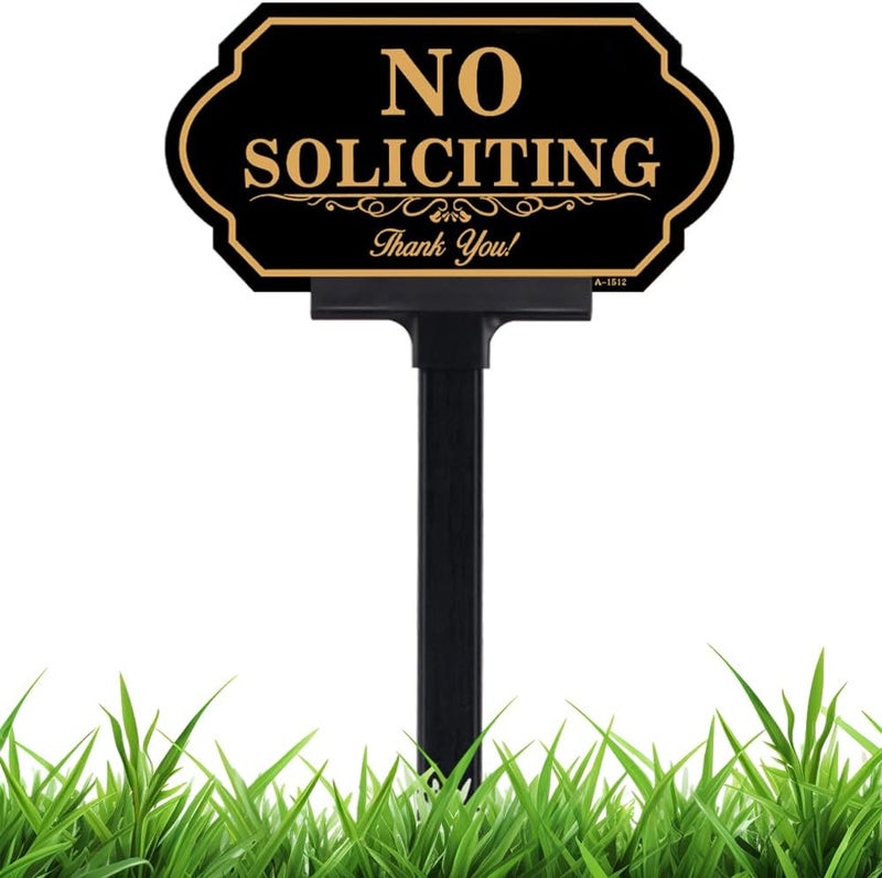 DXSIGN No Soliciting Sign for House with Stake - 50-mil Thick Aluminum - 5x10 Inch/37 Inch High - Adjustable Height - Outdoor Yard Sign for Home and Front Door (A1512) - Image 1