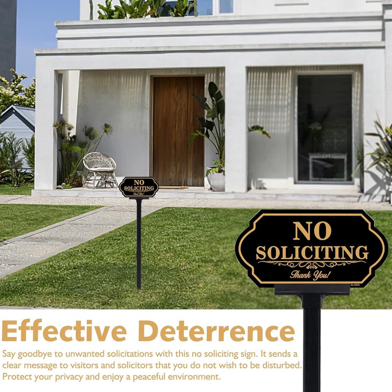 DXSIGN No Soliciting Sign for House with Stake - 50-mil Thick Aluminum - 5x10 Inch/37 Inch High - Adjustable Height - Outdoor Yard Sign for Home and Front Door (A1512) - Image 3
