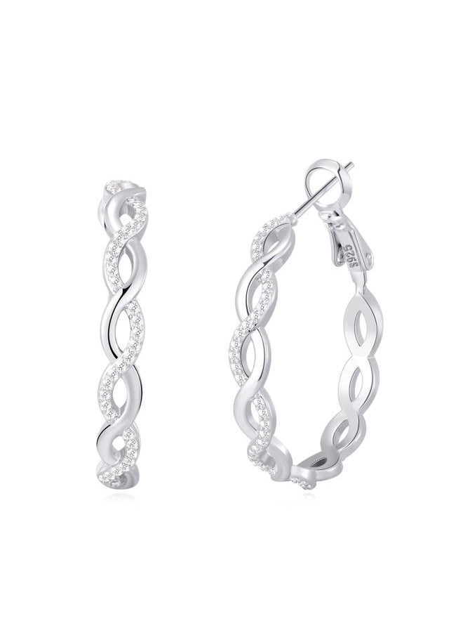 Senteria - 925 Sterling Silver Earrings Hoops for Women Lightweight Twisted Hoop Earrings With Cubic Zirconia Hypoallergenic Hoops Earrings(20MM) - Image 1