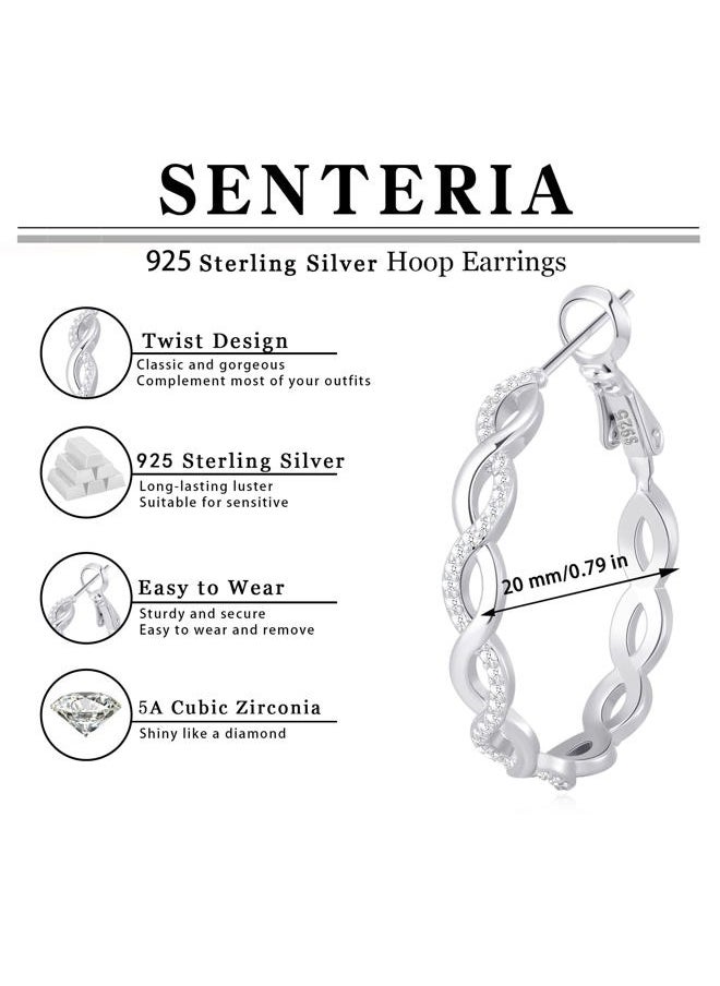 Senteria - 925 Sterling Silver Earrings Hoops for Women Lightweight Twisted Hoop Earrings With Cubic Zirconia Hypoallergenic Hoops Earrings(20MM) - Image 1