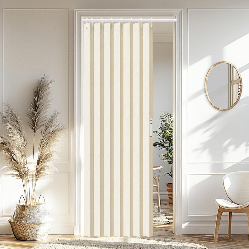 Vatge Closet Curtain for Open Closet  Folding Accordion Door Curtains for Closets Without Door  Privacy Curtain for Doorway  1 Panel with Tieback  W39 x L78  Butter Cream - Image 1