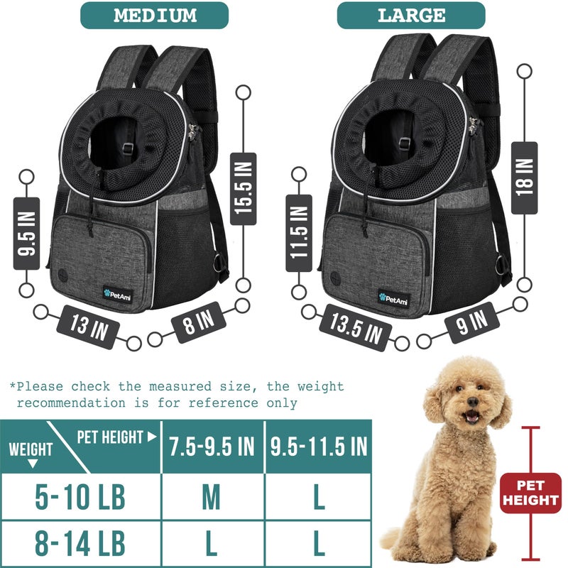 PetAmi Adjustable Dog & Cat Chest Carrier Backpack, Ventilated for Hiking & Camping, Small to Large Pets Up to 15 lbs, Dark Gray - Image 3