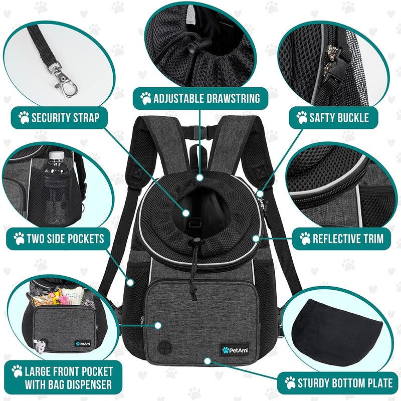 PetAmi Adjustable Dog & Cat Chest Carrier Backpack, Ventilated for Hiking & Camping, Small to Large Pets Up to 15 lbs, Dark Gray - Image 4