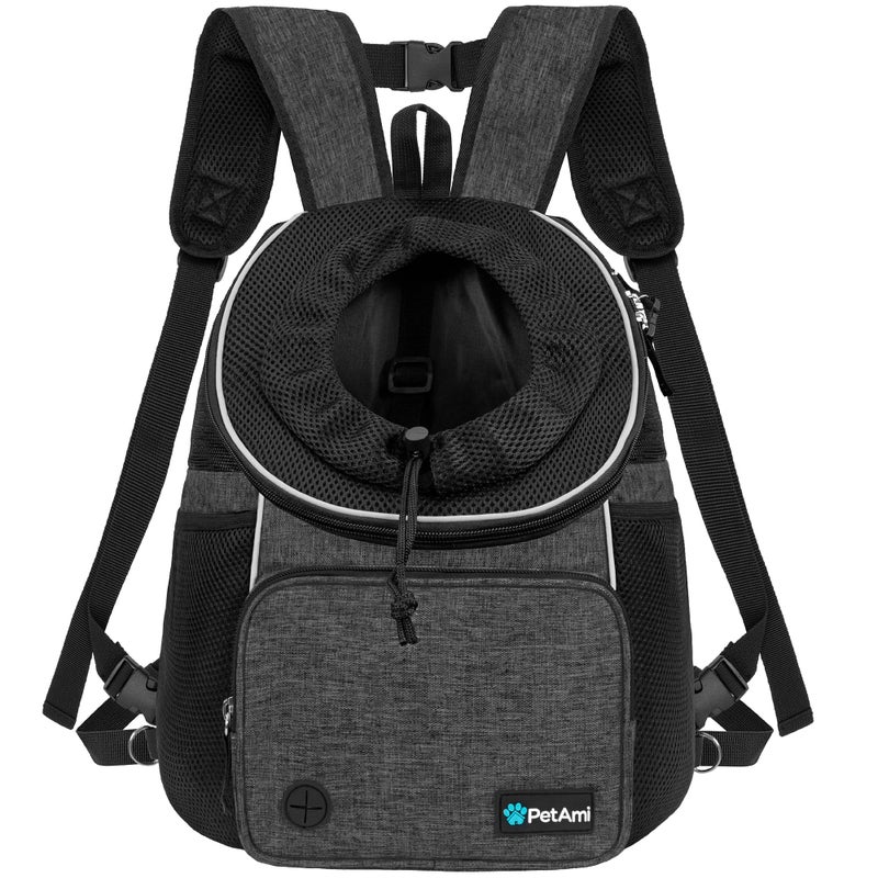 PetAmi Adjustable Dog & Cat Chest Carrier Backpack, Ventilated for Hiking & Camping, Small to Large Pets Up to 15 lbs, Dark Gray - Image 1