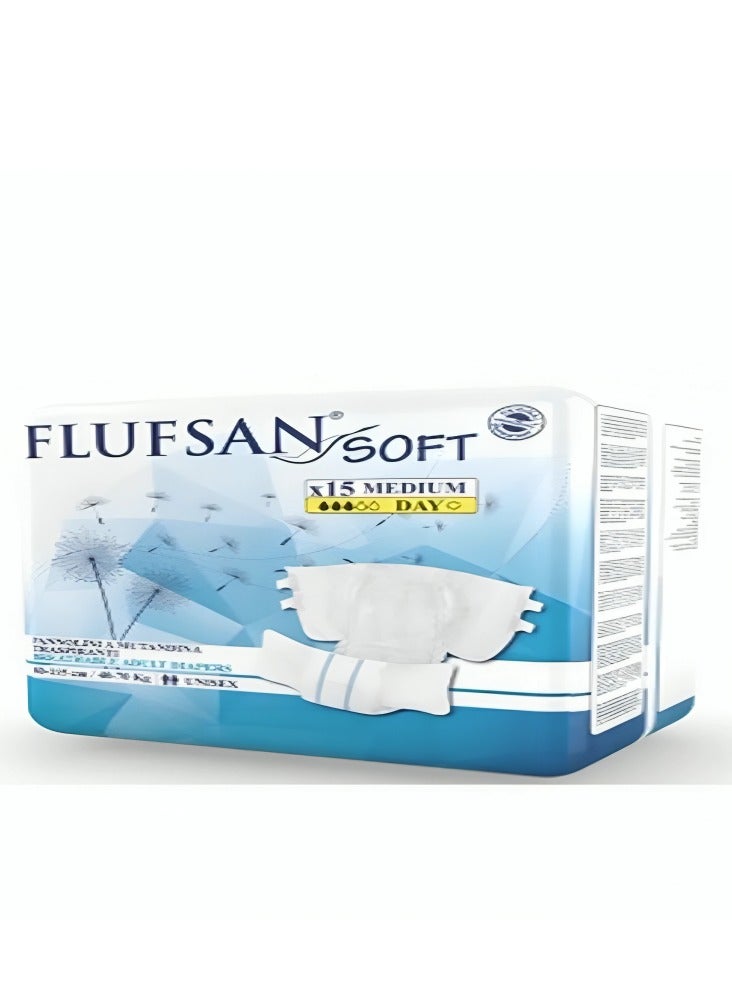 FLUFSAN Fluvsan Soft Adult Adhesive Diapers Medium Size 80-115 cm, 15 Diapers, Made in Italy - Image 1