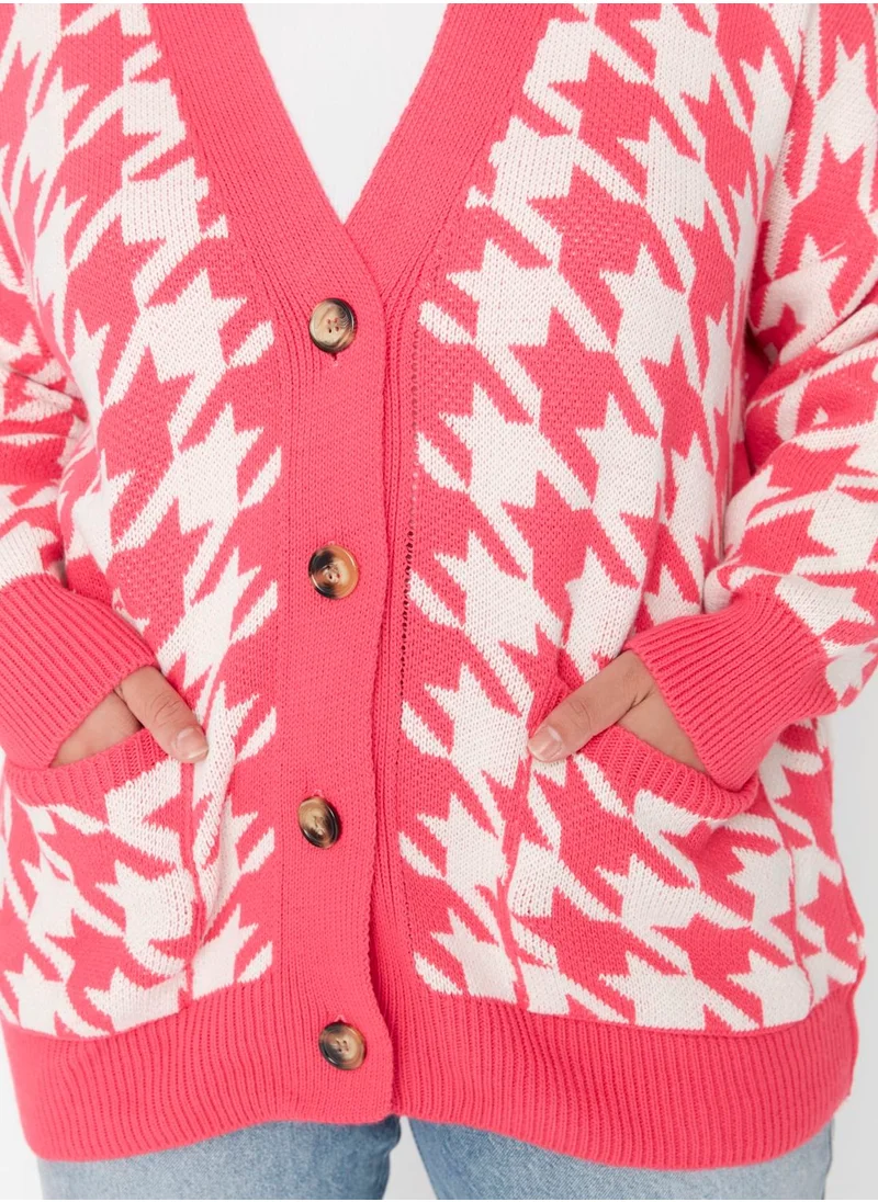 Trendyol Curve V-Neck Printed Cardigan