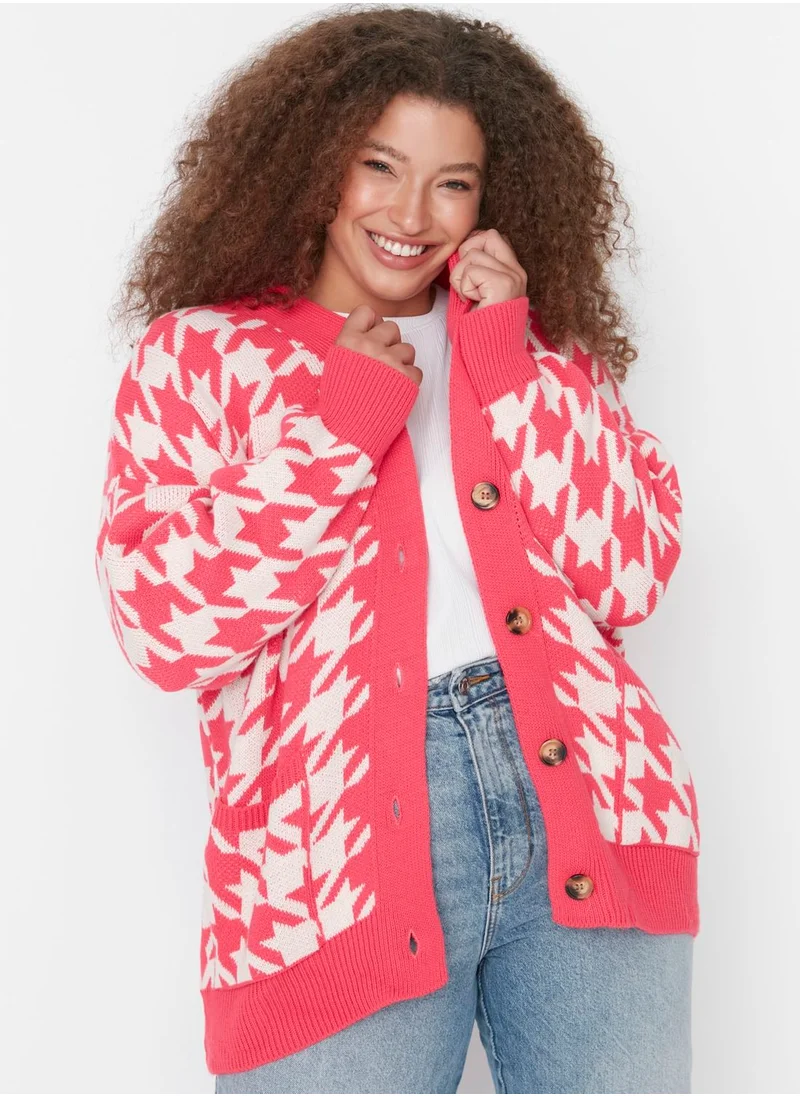 Trendyol Curve V-Neck Printed Cardigan