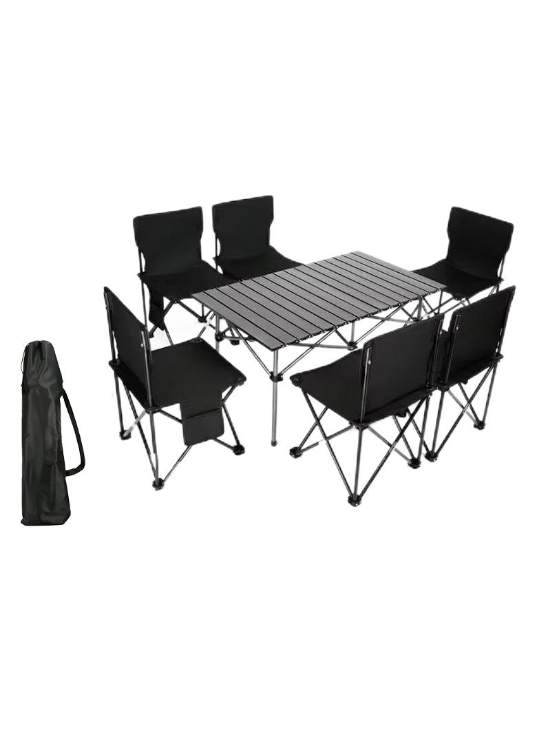 السيميا مجموعة أثاث تخييم مكونة من 7 قطع، طاولة وكراسي خارجية قابلة للطي محمولة للنزهات الترفيهية، طاولة وكراسي سفر متعددة الوظائف قابلة للطي، طاولة تخييم للشواء في الهواء الطلق، والطهي، والحفلات، والشاطئ - Image 1