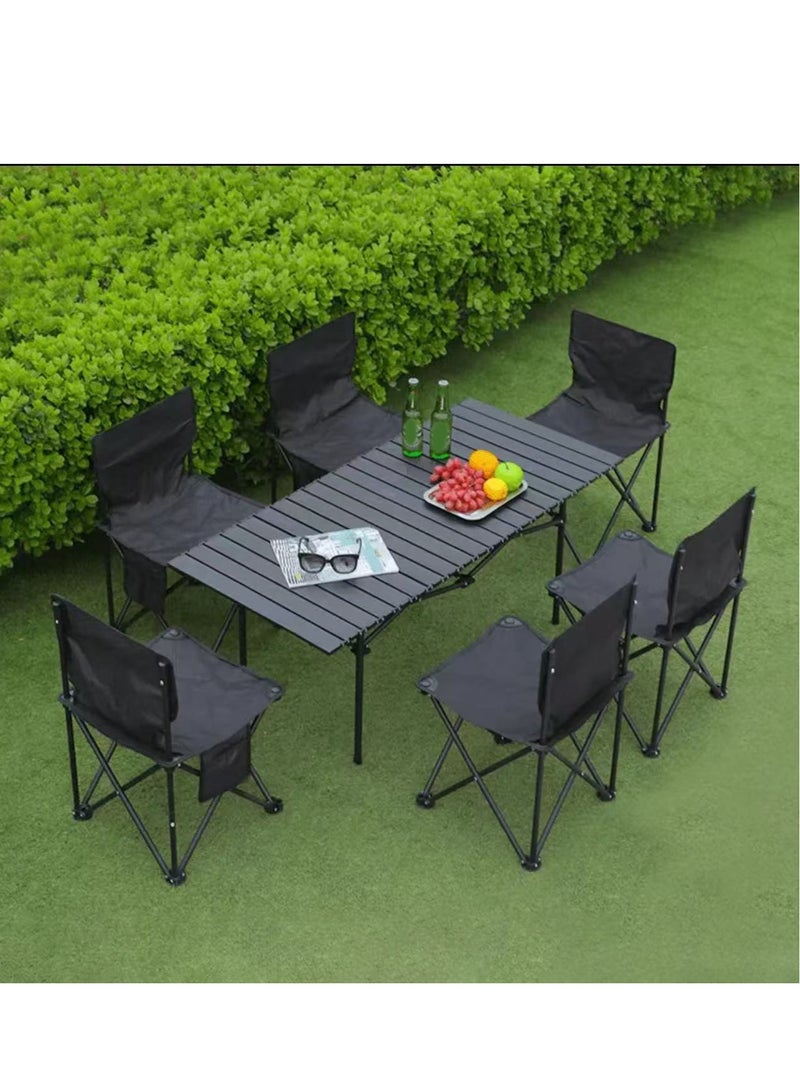 السيميا مجموعة أثاث تخييم مكونة من 7 قطع، طاولة وكراسي خارجية قابلة للطي محمولة للنزهات الترفيهية، طاولة وكراسي سفر متعددة الوظائف قابلة للطي، طاولة تخييم للشواء في الهواء الطلق، والطهي، والحفلات، والشاطئ - Image 4